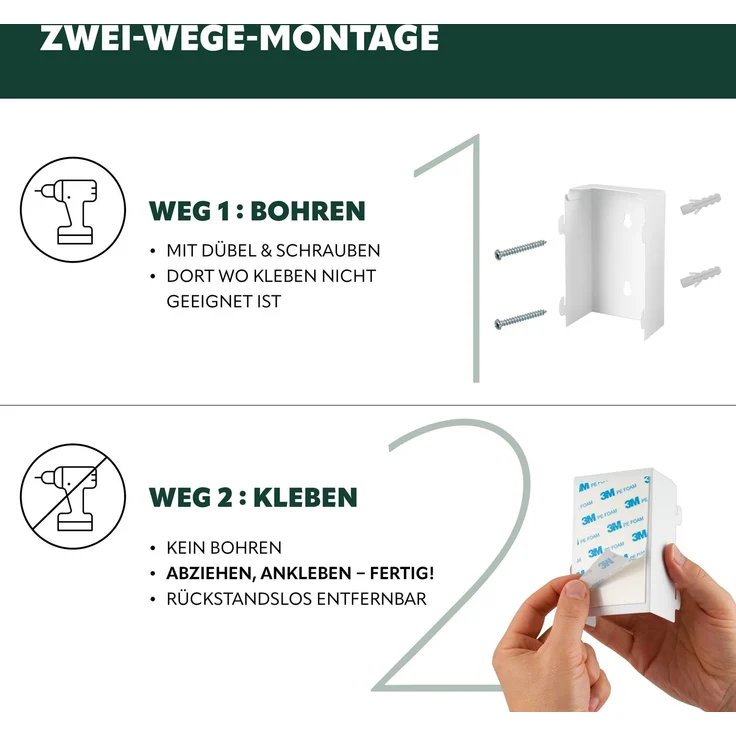 Wand-Kosmetikeimer 3 l, Badmülleimer 2-Wege-Montage, eckig, weiß – Bild 6
