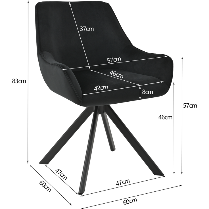 GOEURVANT 1178 Esszimmerstühle 2er-Set mit Armlehnen, 360° Drehbar, Samt - Schwarz – Bild 8