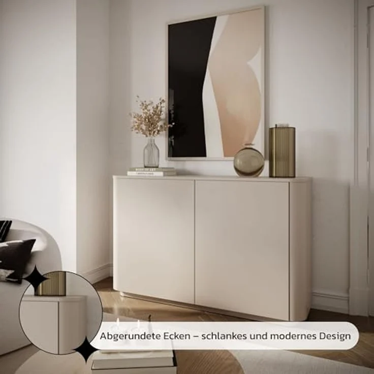 Selsey Kommode Mit Schubladen, 140 cm Breite, Zweitürige Kommode Kaschmirgrau, Minimalistisches Design, Kommoden & Sideboards, Kaschmirmatt, Robuste Spanplatte – Bild 5