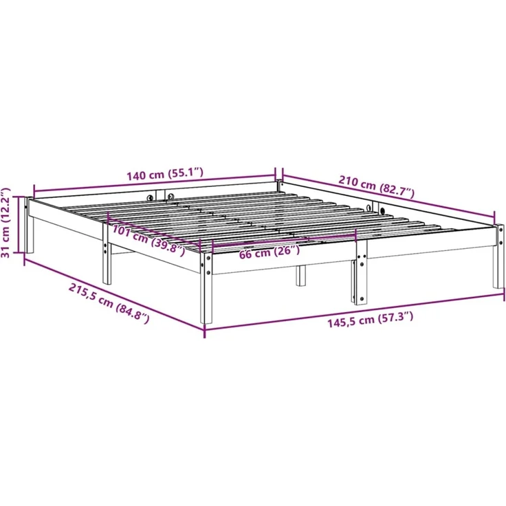 vidaXL Massivholzbett Extra Lang ohne Matratze Weiß 140x210 Kieferholz 852407 – Bild 10