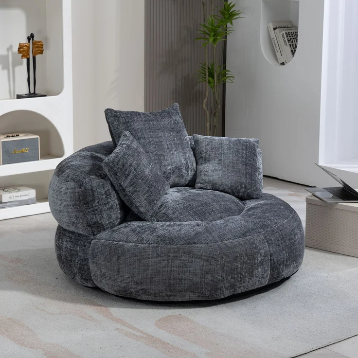 Lazy Sofa Durable Komfort Lounger hohen Rücken Sitzsack Stuhl Couch mit drei Kissen für Erwachsene und Kinder, Indoor & Outdoor, Single Gaming Sofa Stuhl für Schlafzimmer, Büro (Gray Chenille)--Grau--108x108x52cm--YOUDENOVA – Bild 8