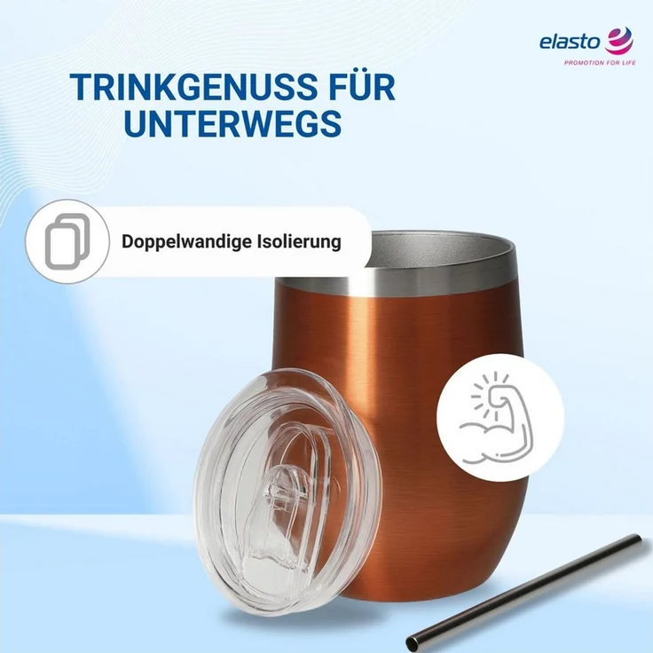 elasto Becher Weinbecher 350 ml Vinova Edelstahl Trinkbecher inkl. Strohhalm, robust, spülmaschinengeeignet, Sommer, Geschenk – Bild 3