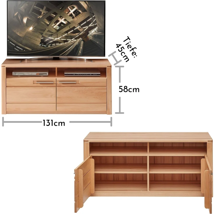Wohnwand >Nature One< (3-teilig) Kernbuche teilmassiv - 260x170x45cm (BxHxT) – Bild 3