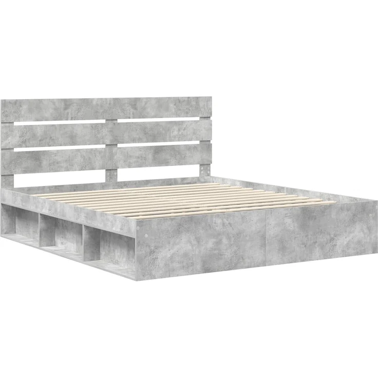 vidaXL Bettrahmen mit Kopfteil Beton 180 x 200 cm Massives Kiefernholz 3411715 – Bild 3