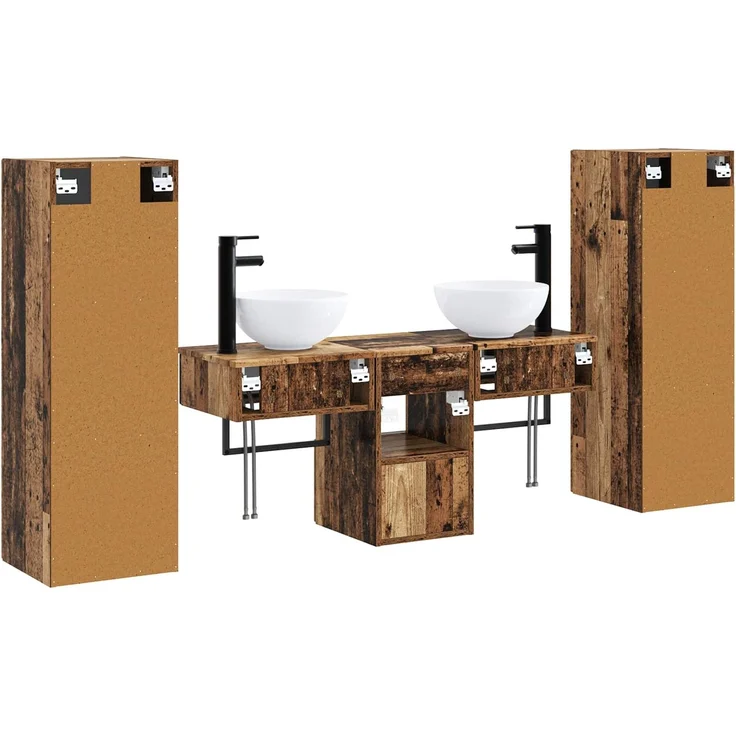 vidaXL Badezimmerschrank-Set 5 stk. Altholz 33 x 34,5 x 100 cm 3405971 – Bild 7