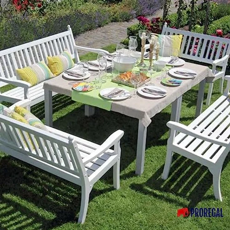 PROREGAL Gartenbank Aruba 3-Sitzer, witterungsbeständig in Weiß, HxBxT 88 x 160 x 69 cm, UV-beständiger Kunststoff, stabile Parkbank mit Rücklehne – Bild 6