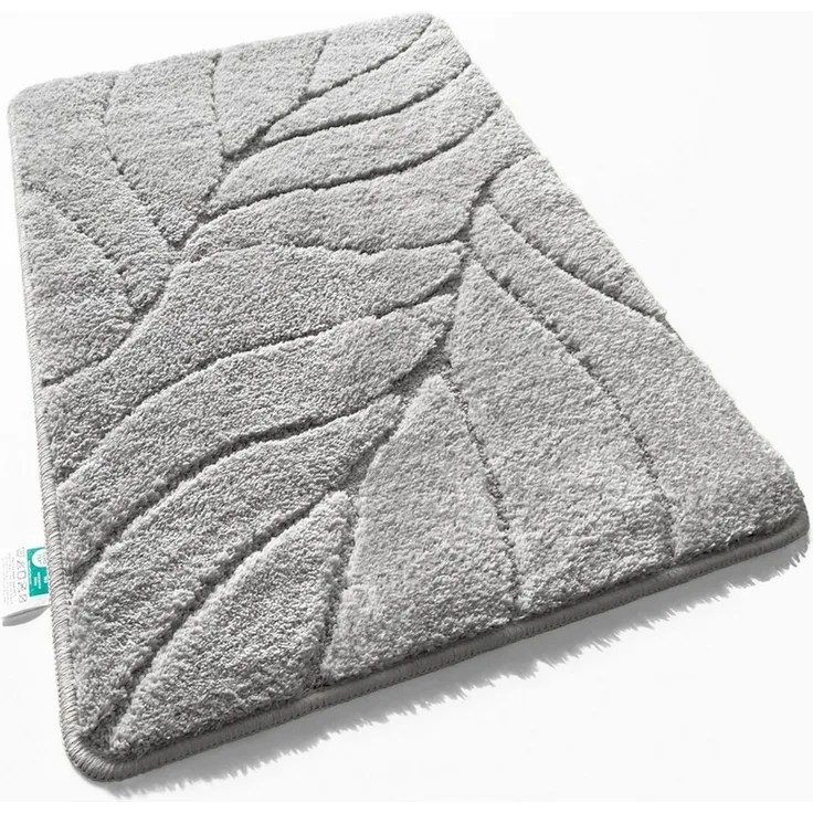 Floordirekt Badematte Maris – Flauschiger Badteppich, Blattstruktur, rutschfest & waschbar, rutschhemmend beschichtet, fußbodenheizungsgeeignet, schnell trocknend, Polyester, für Fußbodenheizung geeignet, dichter Flor, 40x60 cm, Silber
