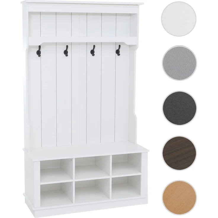 Garderobe HWC-P26, Flurgarderobe Holzgarderobe Sitzbank, 4 Haken Staufach Ablage Melamin 170x100x39cm ~ weiß – Bild 10