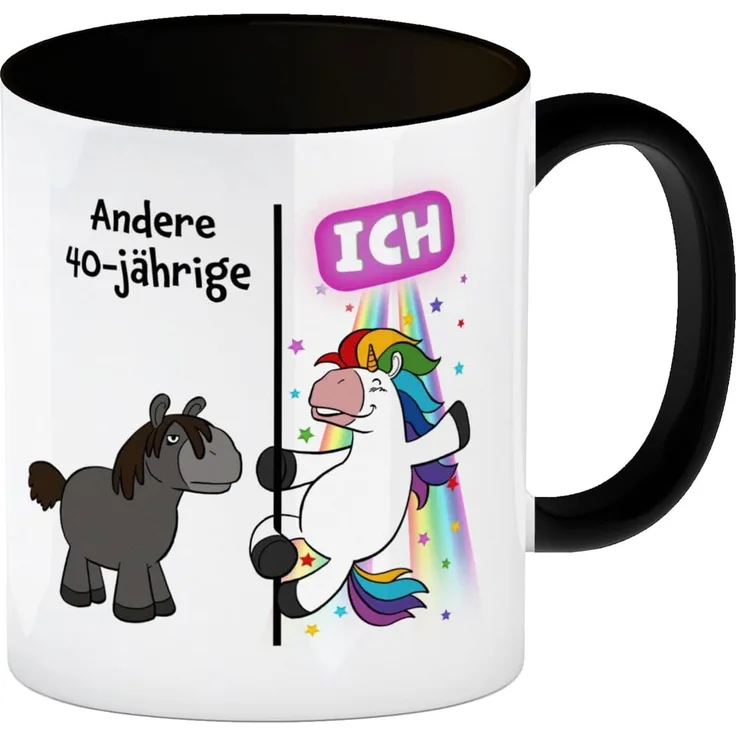 speecheese Tasse 40. Geburtstag Kaffeebecher Schwarz mit lustigem Spruch: Einhorn