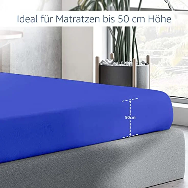 HSC Home-Style-Creation GmbH Spannbettlaken Multifunktions-Spannbettlaken für Boxspring- und Wasserbetten, 100% Baumwolle, Gummizug: rundum, (1 Stück), Mit Rundumgummi für Matratzen bis 50 cm Höhe – Bild 6