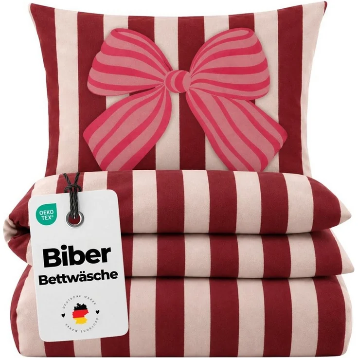 Carpe Sonno Bettwäsche Biber Warme Bettwäsche Winter Flanell Schleife 135 x 200 / 155 x 220, Biber, 2 teilig, Kuschelige Winterbettwäsche - Baumwolle - Reißverschluss - 135x200 cm – Bild 1