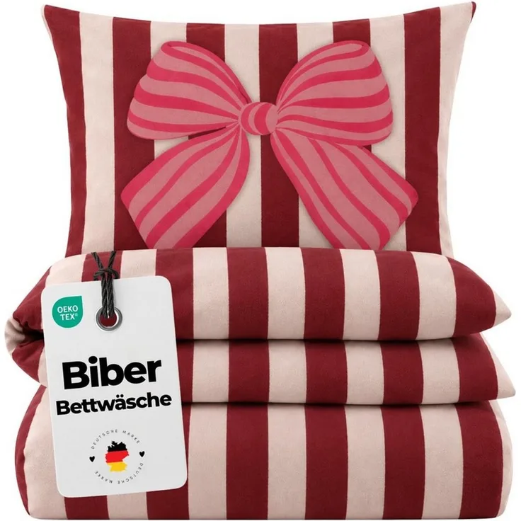 Carpe Sonno Bettwäsche Biber Warme Bettwäsche Winter Flanell Schleife 135 x 200 / 155 x 220, Biber, 2 teilig, Kuschelige Winterbettwäsche - Baumwolle - Reißverschluss - 135x200 cm