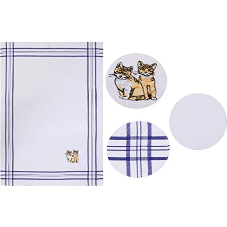 Betz Geschirrtuch 2 Stück Geschirrtücher Küchenhandtuch Motiv Kätzchen Größe 50 x 70 cm, (2-tlg), Gläsertücher Waffelpiqué blau Bestickt – Bild 2