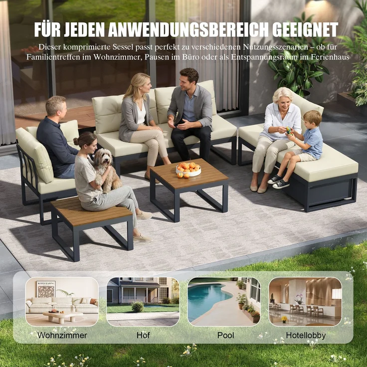 LVHOM Modulares 5-tlg. Gartenmöbel-Set, Gartensofa in L-Form mit verstellbarer Rückenlehne und Stauraum, Wetterfeste Sitzgruppe für Terrasse, Beige – Bild 7