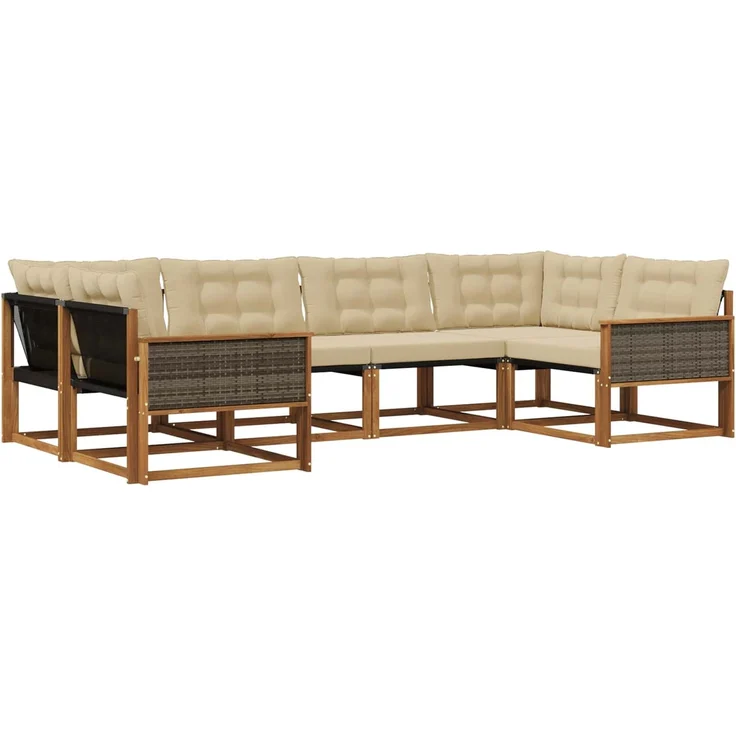 vidaXL Outdoor-Sofagarnitur 6 stk. 6-Sitzer Natur und Beige 3381645 – Bild 2