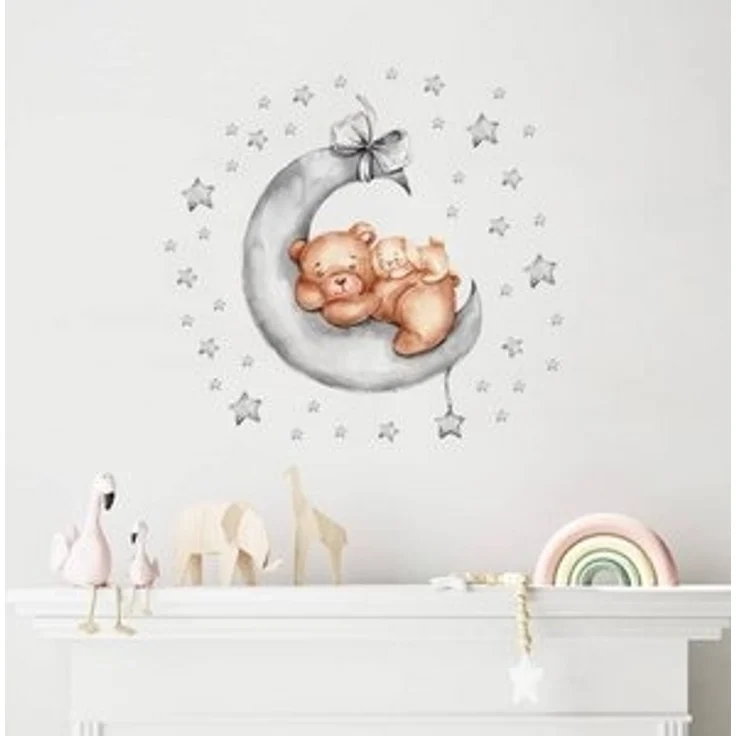 Montegoni Wandsticker Gute Nacht Babytiere Schlafend auf Mond Wandaufkleber, Einfach anzubringende, süßen Baby Tierszenen auf dem Mond – Bild 6