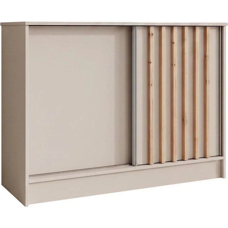 Beautysofa Kommode mit 2 Schiebetüren HORIZON (in 100 cm, 120 cm oder 160 cm, verschiedene Farben: Eiche Artisan, Schwarz, Weiß, Kaschmir), mit dekorativen Lamellen – Bild 2