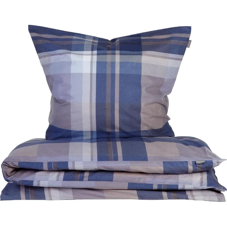Schiesser Feinbiber Bettwäsche Set Todd aus weicher, wärmender Baumwolle, Farbe:Braun und Blau, Größe:135x200 cm