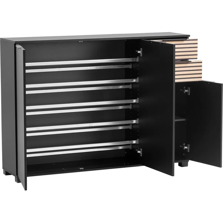 Schildmeyer Schuhschrank Alexa, Holzwerkstoff, Schwarzmatt/Akustikpaneel Optik, 141,9 x 35,0 x 105,5 cm – Bild 3