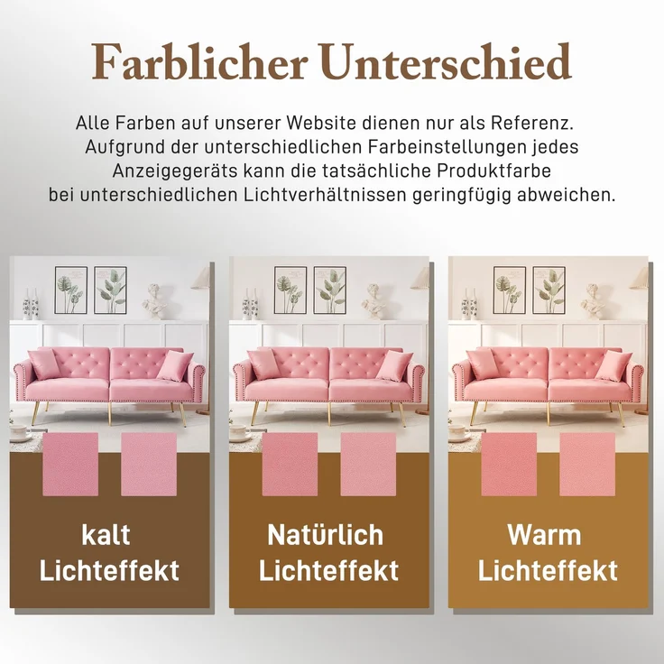 Schlafsofa in Rosa mit verstellbarer,vergoldete Metallfüße, 3 Stufen Rückenlehne, 2 flauschige Sofakissen, versteckter Stauraum – Bild 6