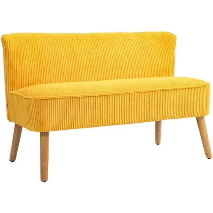 HOMCOM Zweisitzer Sofa, Gelb, elegantes Skandi Design, Kunststoffbezug, 56.5x77x117 cm