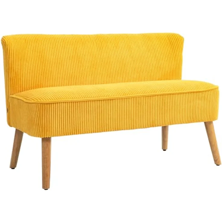 HOMCOM Zweisitzer Sofa, Gelb, elegantes Skandi Design, Kunststoffbezug, 56.5x77x117 cm – Bild 1