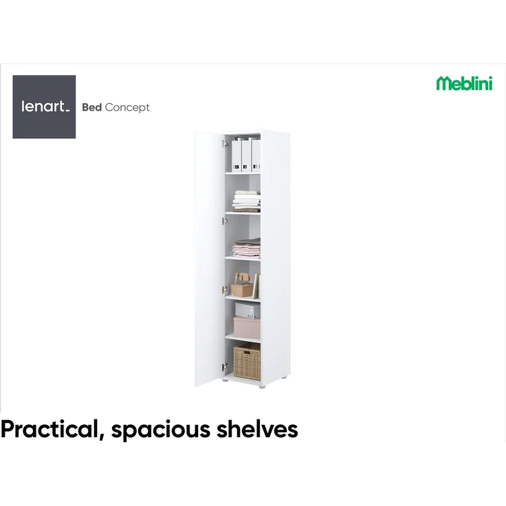 MEBLINI Schrank BC-21 für Schrankbett - Weiß Matt - 45x217x46cm - Hochschrank mit Regalen – Bild 6