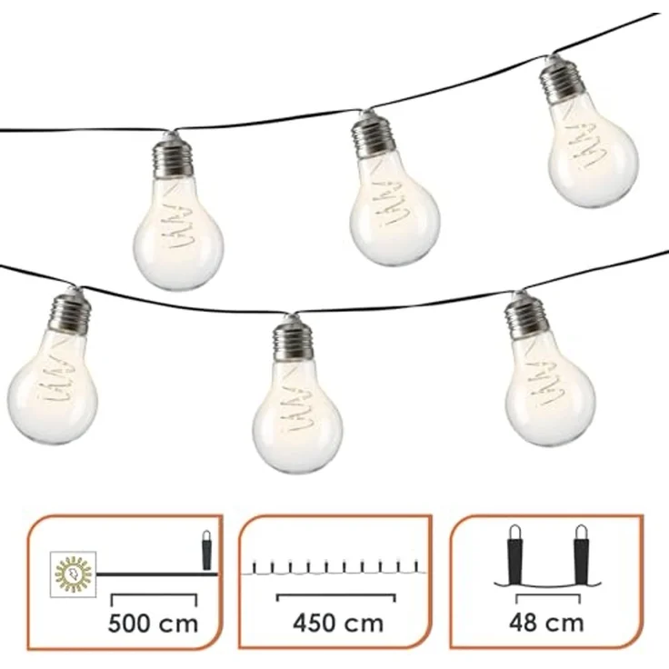 Spetebo LED-Lichterkette LED Solar Lichterkette mit 10 Glühbirnen auf 450 cm mit 2 Leuchtmodi, 10-flammig, Automatische Einschaltung bei Dämmerung – Bild 3