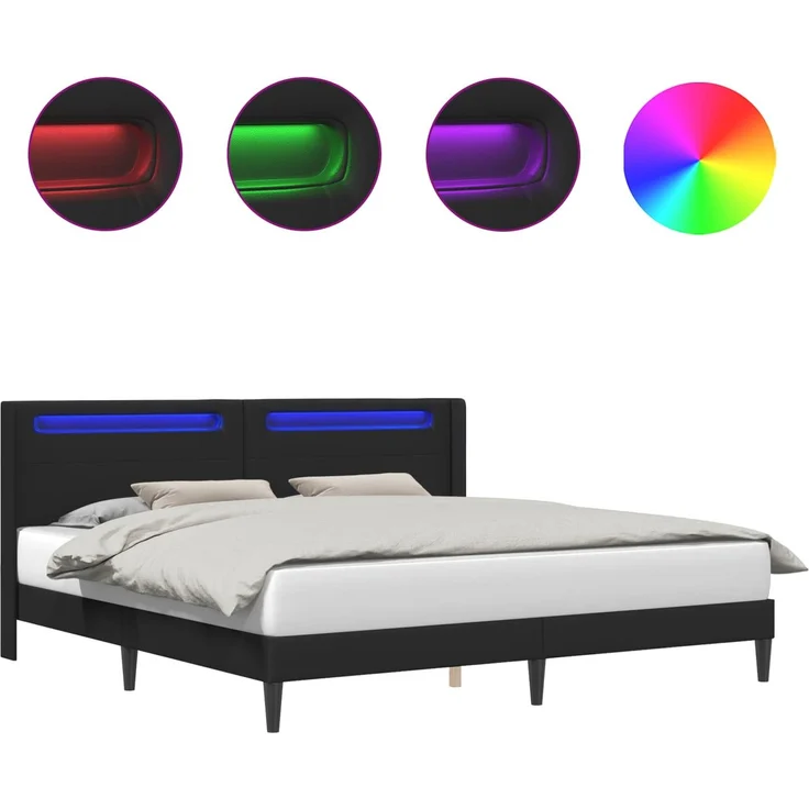 vidaXL Bettrahmen mit LED-Lichtleisten Schwarz 180x200 cm Kunstleder 42027988 – Bild 2