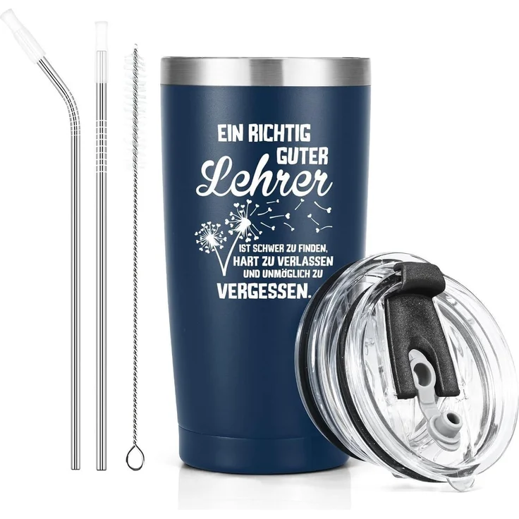 Livole Lehrerin Geschenk Thermobecher 600ml Edelstahl Becher to go Blau Rosa – Bild 1