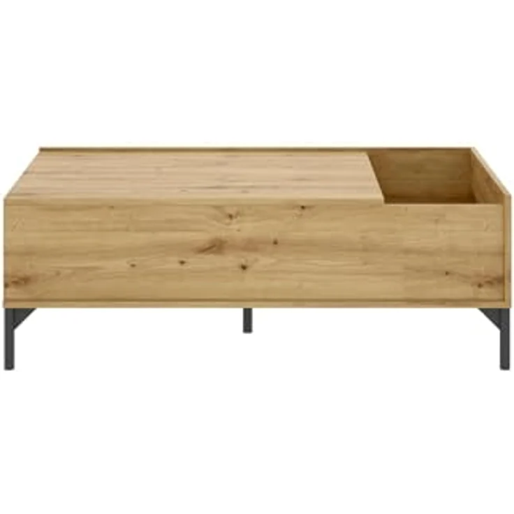 Dmora - Cuna-Couchtisch, Wohnzimmer-Zeitungsständer mit Ablagefach, niedriger hochklappbarer Couchtisch, 99 x 60 x 41 cm, Nodi-Eiche – Bild 5