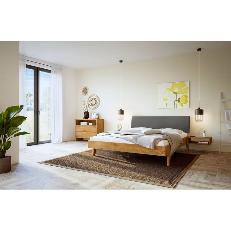 Hasena Bett Lorenzo Wildeiche mit gepolstertem Kopfteil 100x200 cm, Fußhöhe 20 cm – Trento – Bild 2