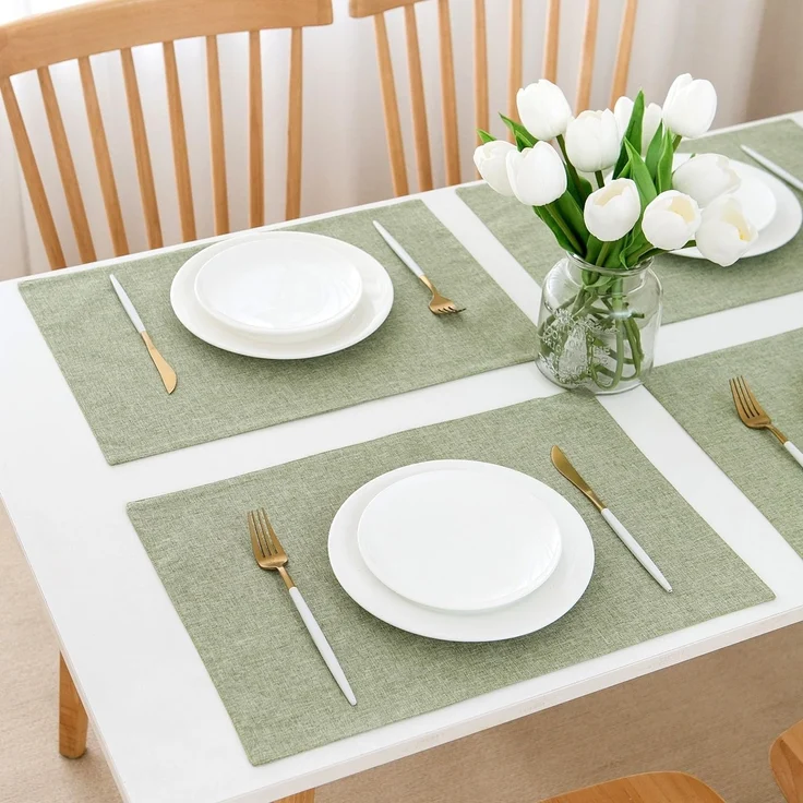 ABC Leinen-Tischdecken-Set, 4-teilig, rotweinoptisch, Baumwolle, Bordeaux, 30 x 46 cm – Bild 3