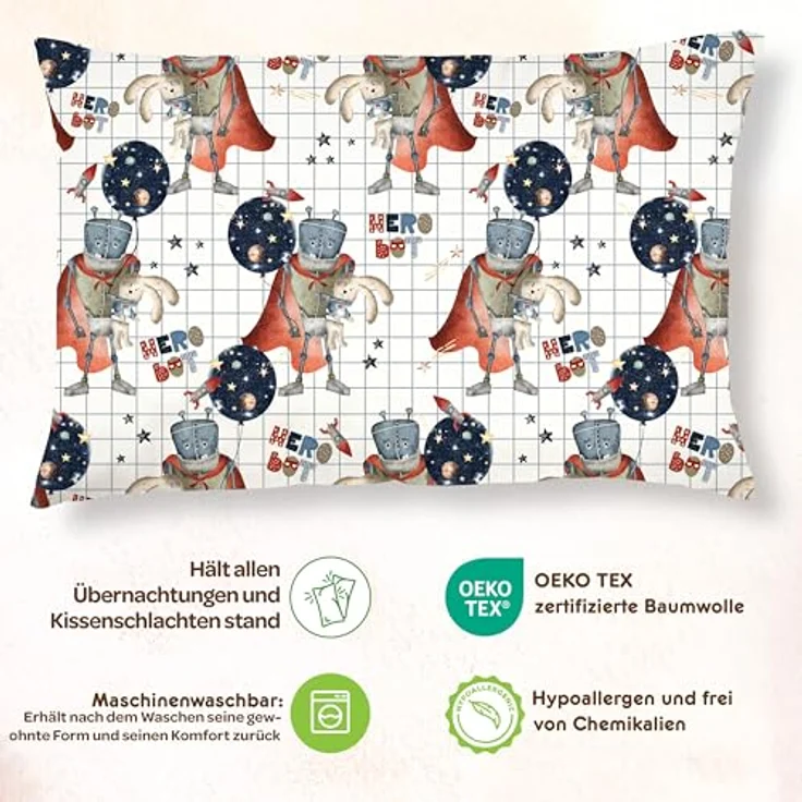 Baumwoll-Kissenbezug für Kinder Größe 33x45 cm. Hochwertige Qualität, angenehm weich und pflegeleicht. Mit verschiedenen Designs. Ideal für komfortablen und erholsamen Schlaf. – Bild 4