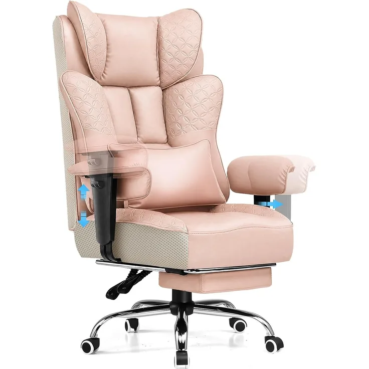 GTPLAYER Bürostuhl, Ergonomischer Gaming Stuhl mit Fußstütze Chefsessel bis 200kg, PU-Leder Schreibtischstuhl mit Taschenfeder-Kissen und Lendenwirbelstütze, Höhenverstellbar Home Office Stuhl
