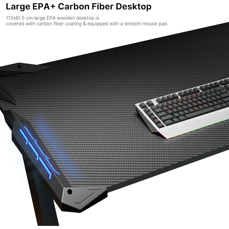 EUREKA ERGONOMIC Gaming Tisch Z1S Gaming Schreibtisch Gaming Computertisch PC Schreibtisch Gamer Mit RGB LED Beleuchtung Getränkehalter und Kopfhörerhalter Schwarz – Bild 7