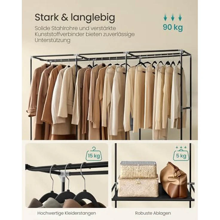 Stoffschrank, Kleiderschrank, geräumig, 45 x 188 x 176 cm, 3 Hängefächer, Ablagen, 4 Seitentaschen, für Schlafzimmer, Wohnzimmer – Bild 4