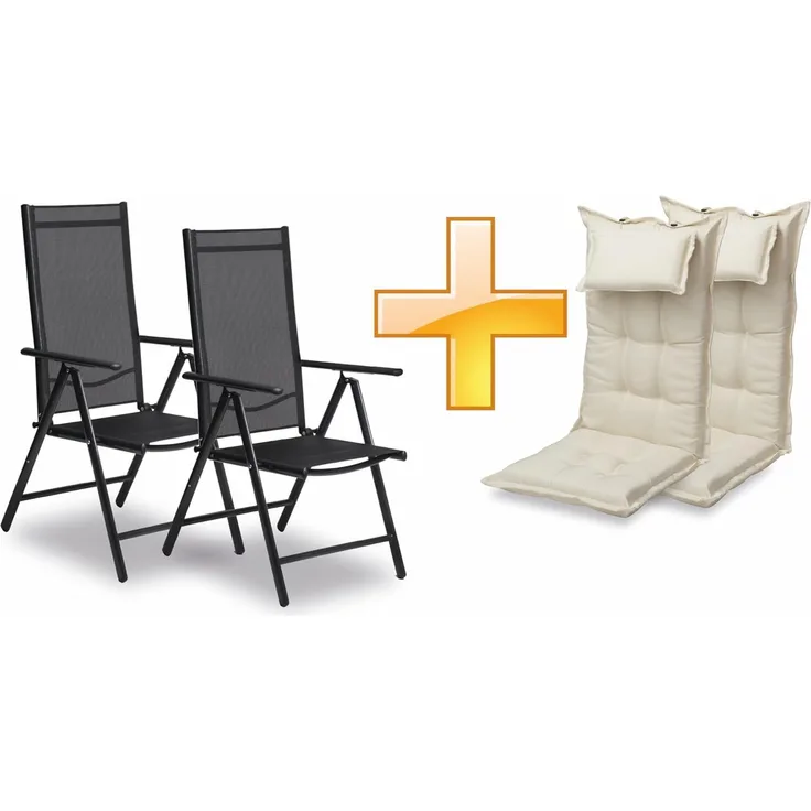 sunnypillow 2er Set Gartenstühle und Gartenstuhlauflagen Hochlehner | 120 x 50 x 9 cm Hochlehner Auflage wasserdicht UV-lichtecht | Klappstuhl für Garten Polsterauflagen Stuhlauflage | Cremefarben