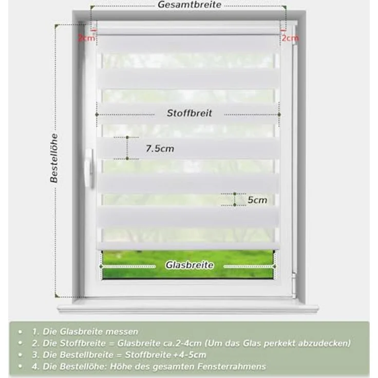 Deswell Doppelrollo Klemmfix ohne Bohren Weiß B65 x H210 cm (Stoffbreite 61cm) Rollos für Fenster ohne Bohren für Fenster mit Lichtdurchlässig & Verdunkelnd/Höhe Stufenlos Verstellbar – Bild 5