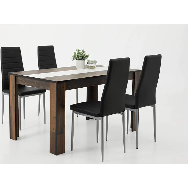 Essgruppe Helene IV - 5-tlg. - Tisch Oldwood, 4 Stühle Schwarz