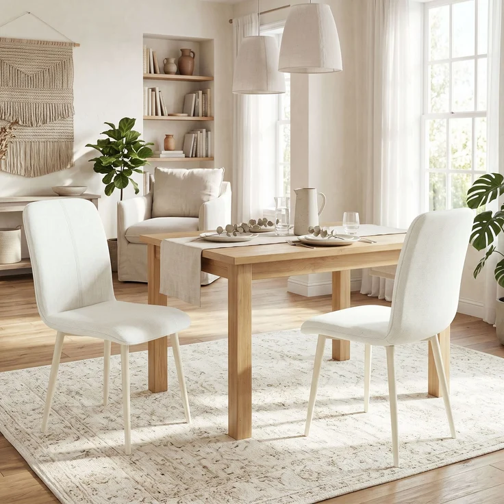 MELAYR, Esszimmerstühle 2er-Set, gepolsterte Küchenstühle in Leinenoptik mit leichten Beinen, 42 x 57 x 85 cm, Weiß – Bild 3