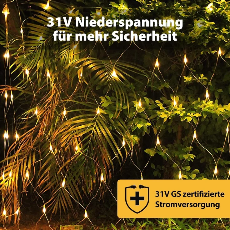 SALCAR 2x3 m Anti-Rost LED Lichternetz Außen, Buchsbaum Lichterkette Netz Outdoor, Lichtervorhang Innen Strom mit 9 Modi und Speicherfunktion, Warmweiß – Bild 4