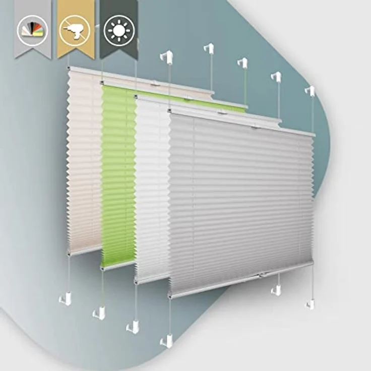 Plissee ohne Bohren Klemmfix 35x200 cm(BxH) Hellgrau Jalousie Sonnenschutz Easyfix Faltrollo Lichtdurchlässig Rollo für Fenster & Tür – Bild 1