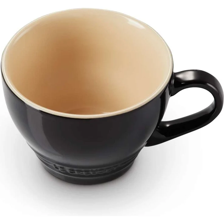 LE CREUSET Große Cappuccino Tasse aus Steinzeug, 400 ml, Schwarz glänzend, 70304401400002