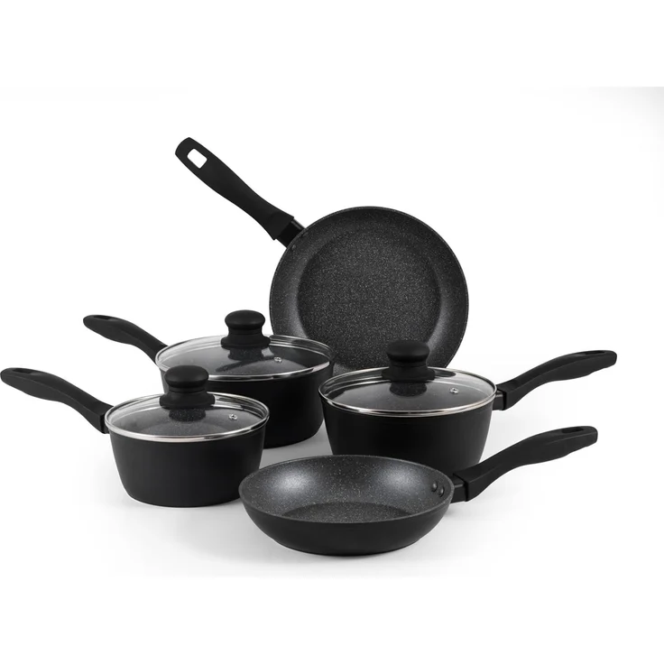 Russell Hobbs RH02814EU7 Metallic Marble Kochpfannen-Set - Antihaft-Küchengeschirr, 20/24-cm-Pfannen, 16/18/20-cm-Töpfe, Deckel aus gehärtetem Glas mit Dampfschlitzen, Induktionskochfeld geeignet – Bild 1