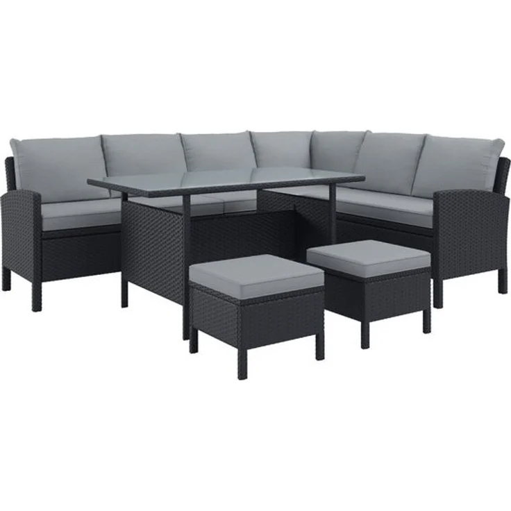 KONIFERA Gartenlounge-Set »Manhattan«, (Set, 18-tlg, Ecklounge, Tisch 66x120x74 cm, 2 Hocker, inkl. Auflagen), Stahl/Polyrattan – Bild 4