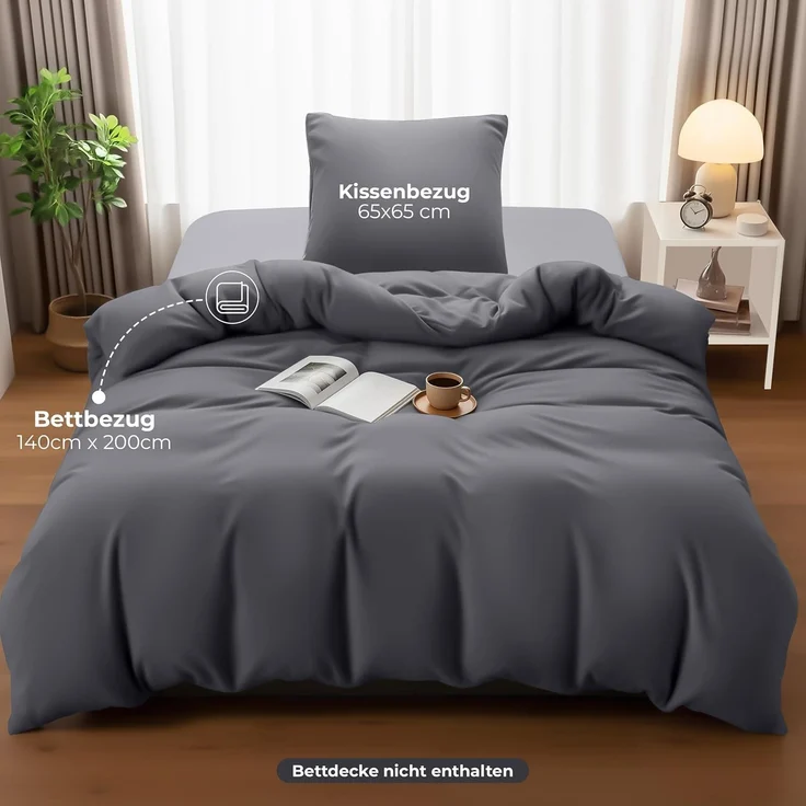 Utopia Bedding Bettwäsche 140x200 Set - Mikrofaser Bettbezug 140x200 cm + 1 Kissenbezug 65x65 cm - Grau – Bild 4