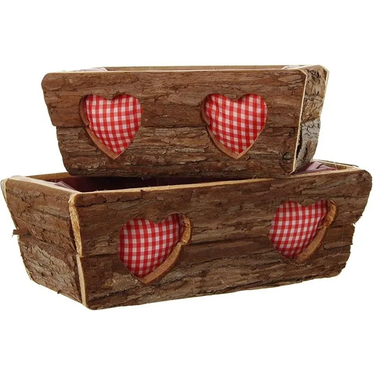 2x Pflanzkasten aus Holz mit Rinde bedeckt, braun, rustikal im Landhaus Stil, Blumentopf, Blumenkasten, Pflanzgefäß, Übertopf