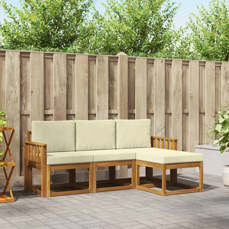 vidaXL Outdoor-Sofagarnitur mit Kissen 4 pcs Natur und Creme 3366213