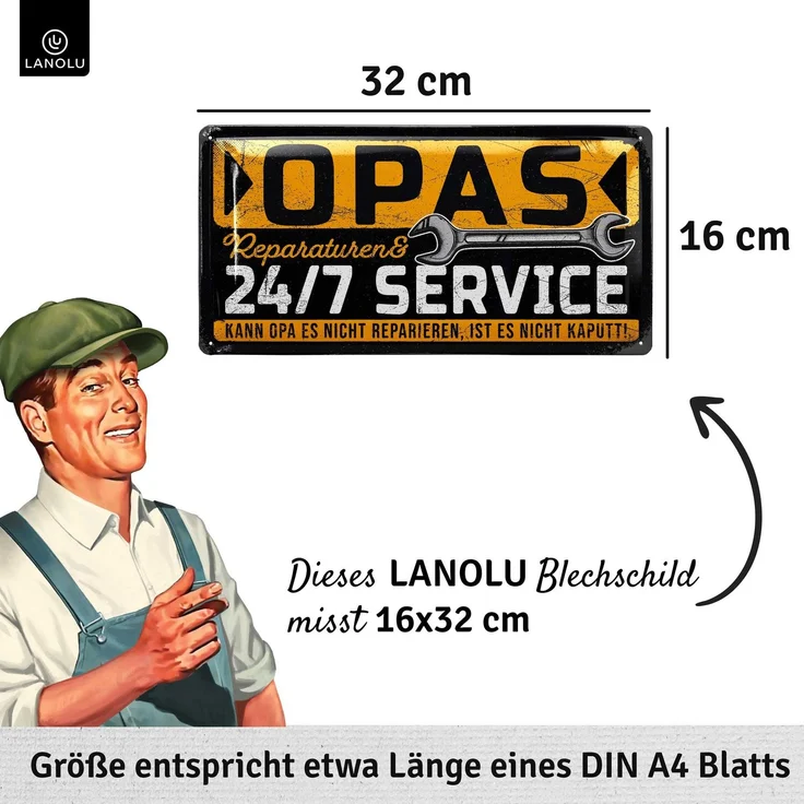 LANOLU Blechschild Opas Service 16x32cm – Metall – Mehrfarbig – 17134 – Bild 3